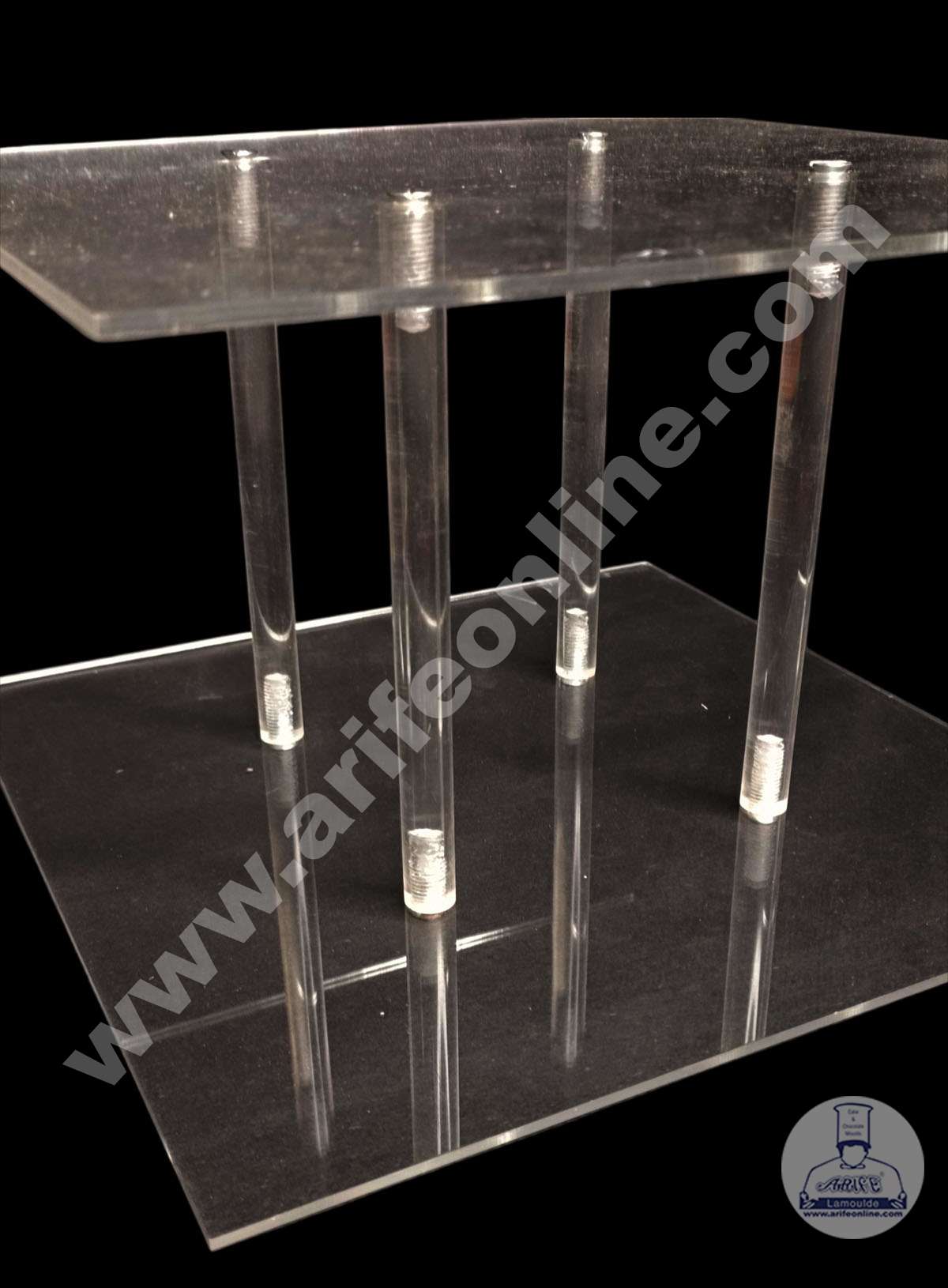 Square Shape Cake Spacer with Rods 10" X 6" Acrylic Clear Cake Display Spacer (MOQ 12 PCS)