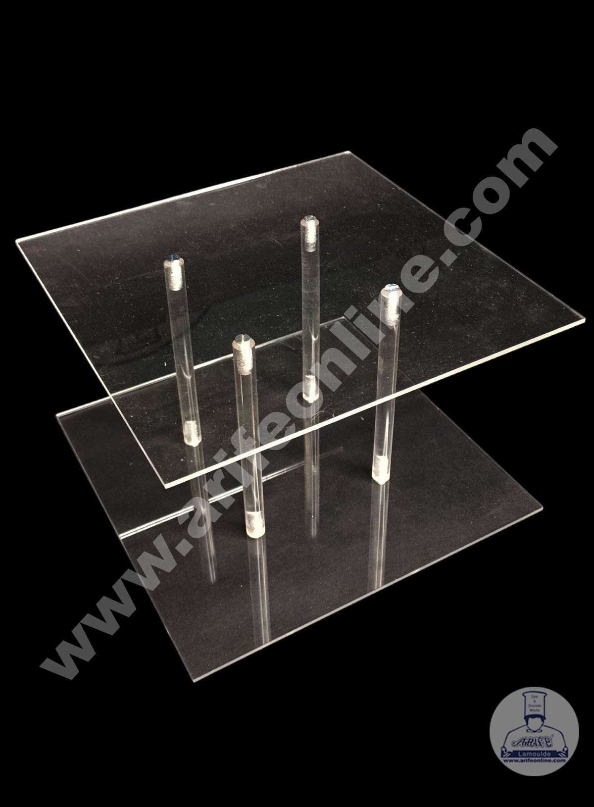 Square Shape Cake Spacer with Rods 10" X 6" Acrylic Clear Cake Display Spacer (MOQ 12 PCS)