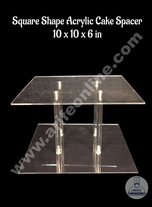 Square Shape Cake Spacer with Rods 10" X 6" Acrylic Clear Cake Display Spacer (MOQ 12 PCS)