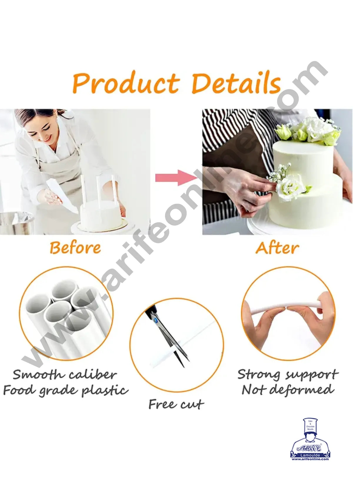 8Pcs Plastic Cake Dowels Rods for Tiered Cake Construction, 30CM*1CM (MOQ 20 PCS)