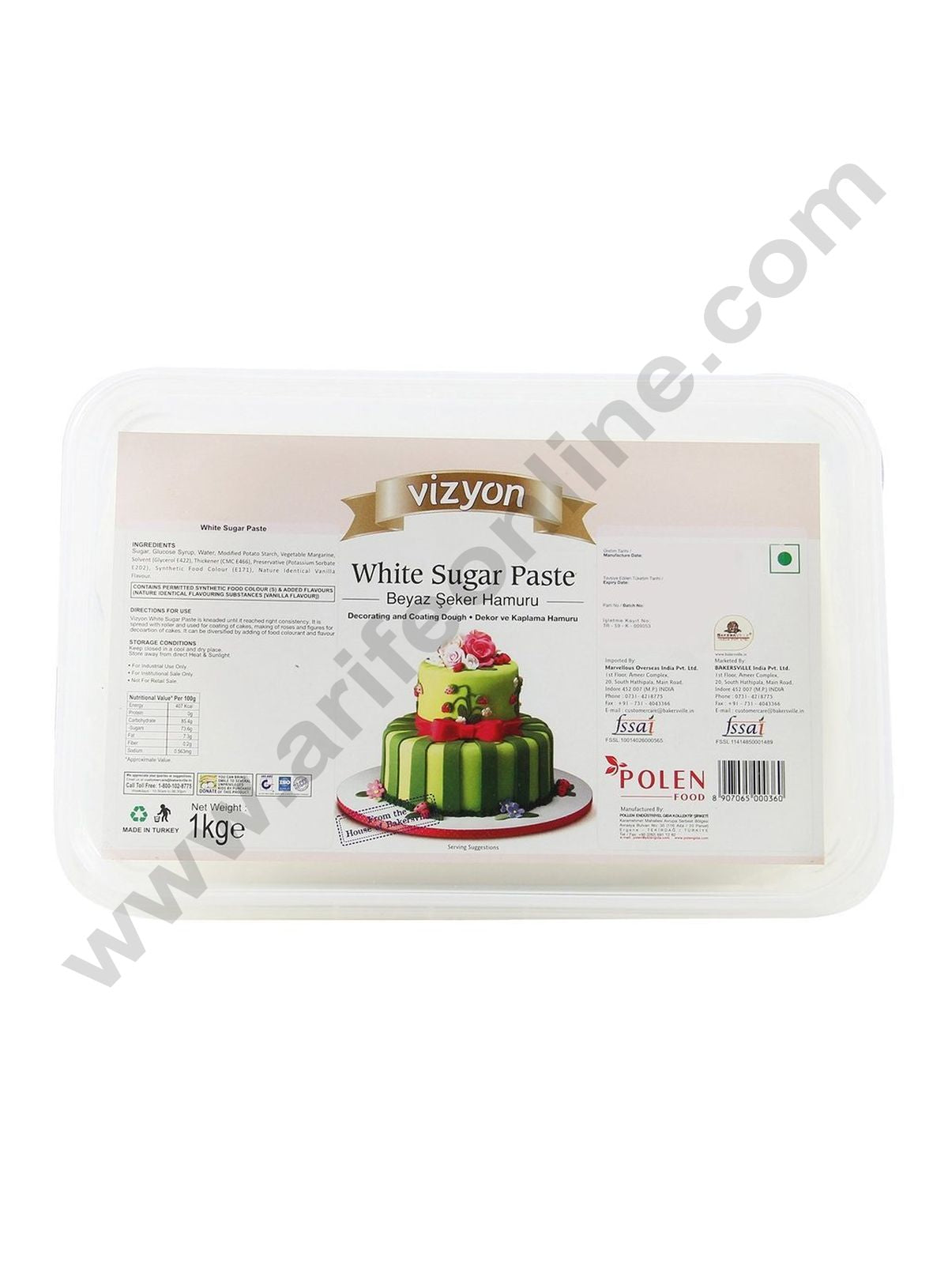 Vizyon Sugar Paste (Fondant) - White, 1kg - 20 IN 1 BOX (MOQ 1 BOX )