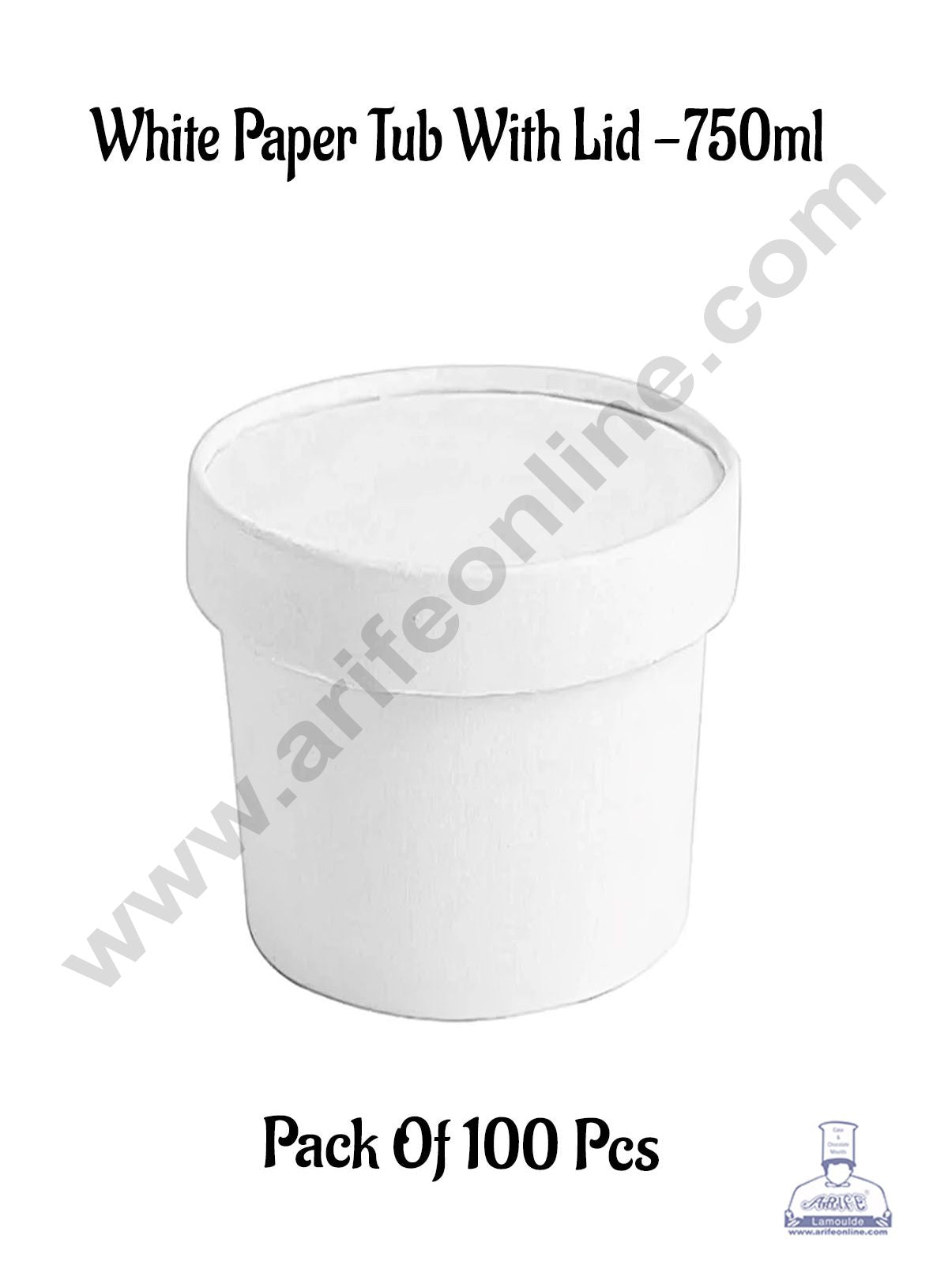 750ml White Kraft Paper Tub With Lid (MOQ 100 PCS)