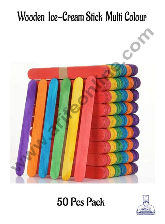 Natural Wooden Ice cream Sticks Multi colour  For Cakesicle Popsicle and Candy (50pcs) (MOQ 12 PKT)