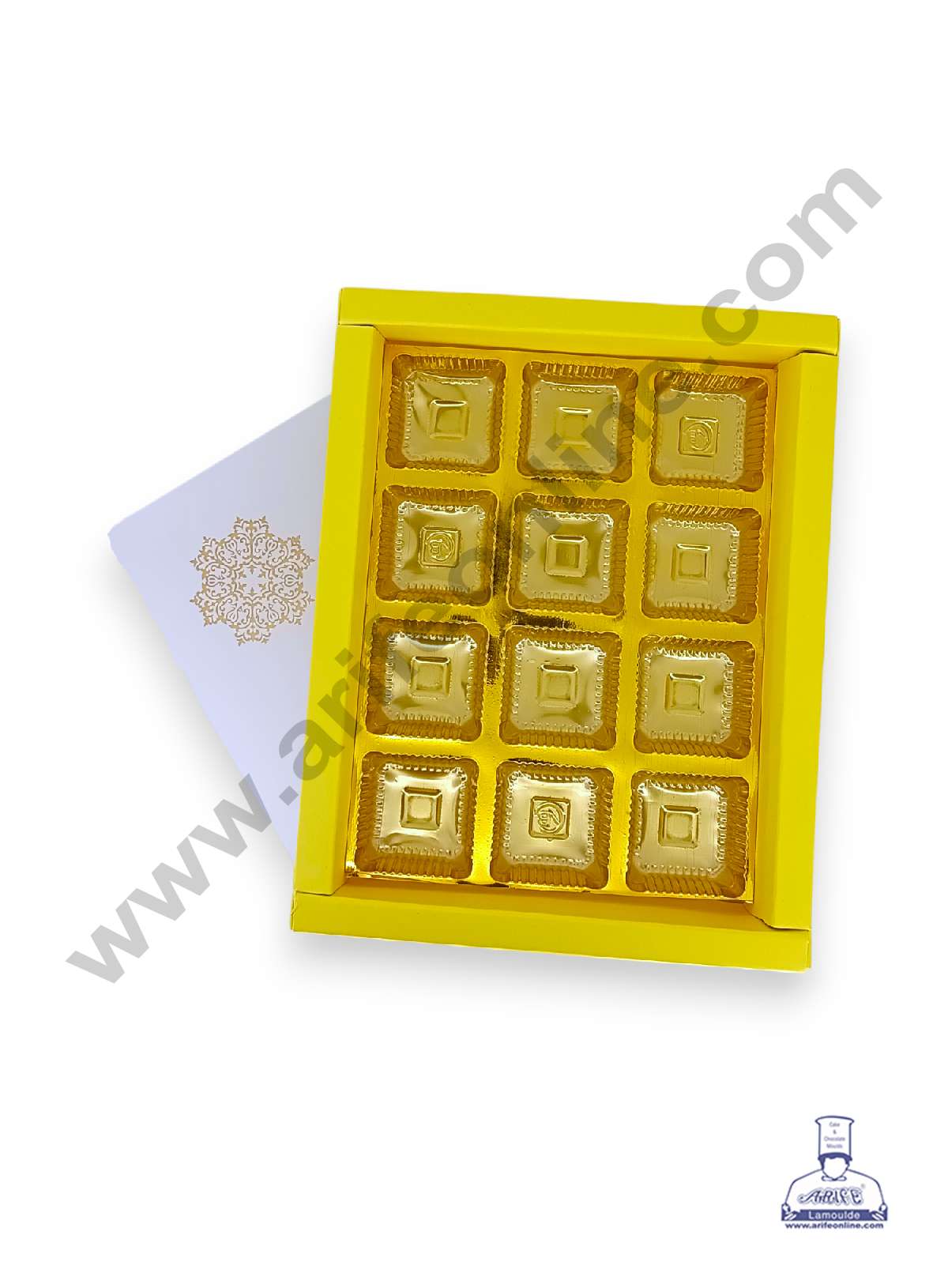 12 Cavity Chocolate Box with Sliding Cover & Cavity ( 10 Piece Pack ) - Yellow (MOQ 12 PACK) (RUD)