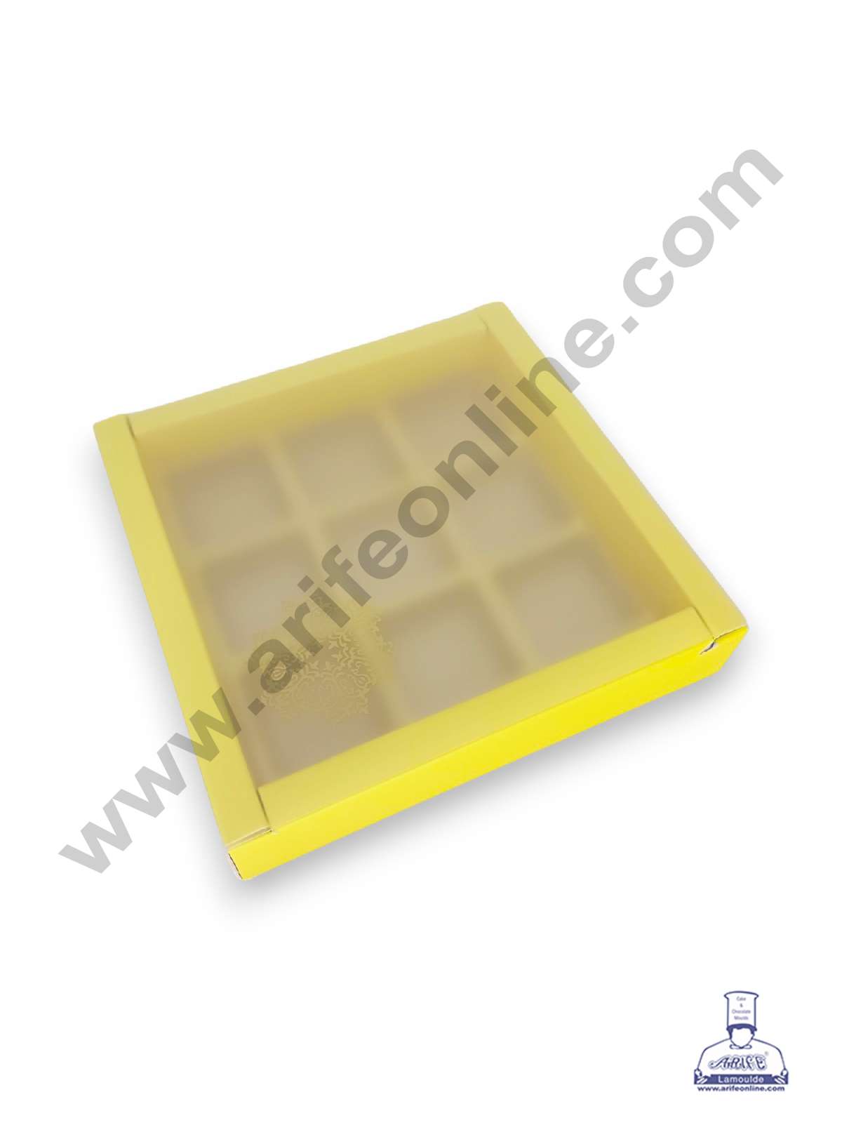 9 Cavity Chocolate Box with Sliding Cover & Cavity ( 10 Piece Pack ) - Yellow (MOQ 12 PACK) (RED)