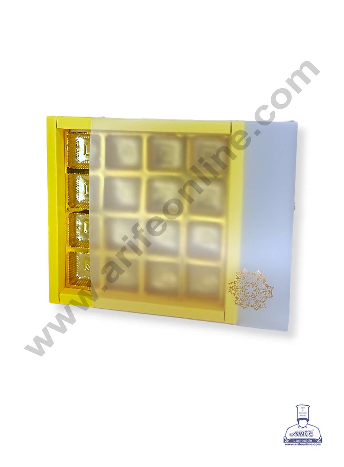 16 Cavity Chocolate Box with Sliding Cover & Cavity ( 10 Piece Pack ) - Yellow (MOQ 12 PACK) (IDD)