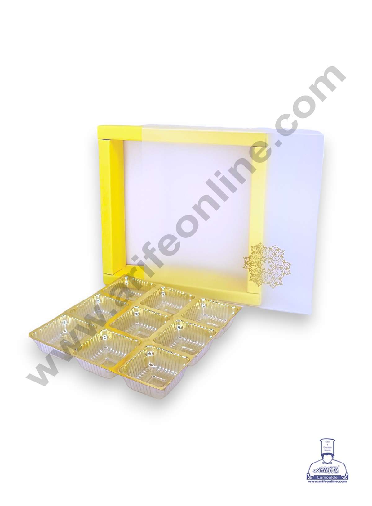 9 Cavity Chocolate Box with Sliding Cover & Cavity ( 10 Piece Pack ) - Yellow (MOQ 12 PACK) (RED)