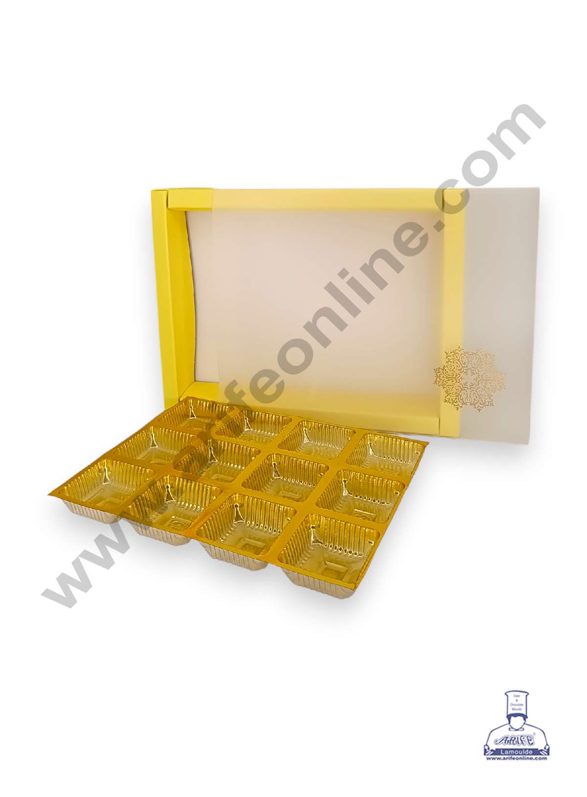 12 Cavity Chocolate Box with Sliding Cover & Cavity ( 10 Piece Pack ) - Yellow (MOQ 12 PACK) (RUD)