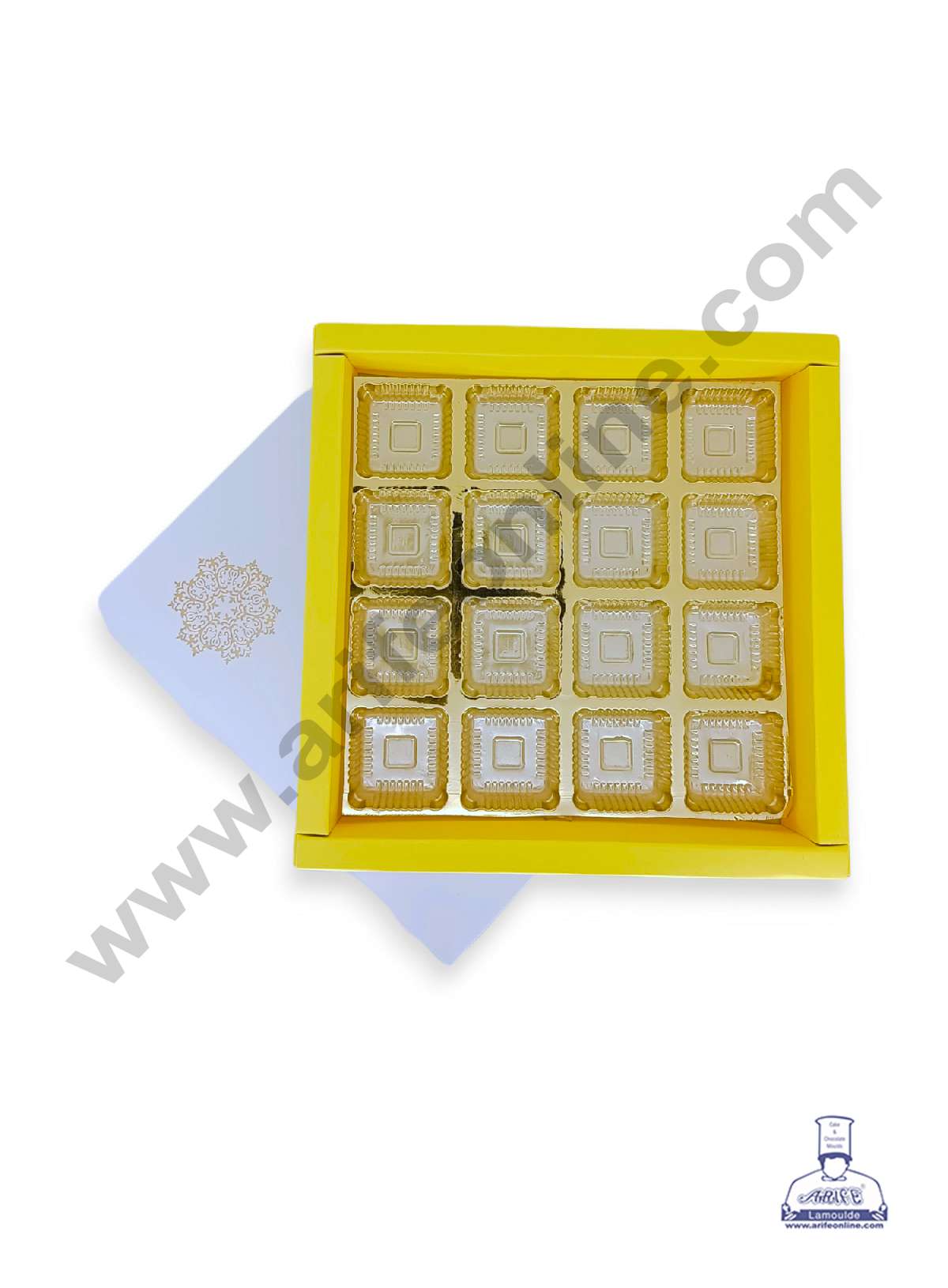 16 Cavity Chocolate Box with Sliding Cover & Cavity ( 10 Piece Pack ) - Yellow (MOQ 12 PACK) (IDD)