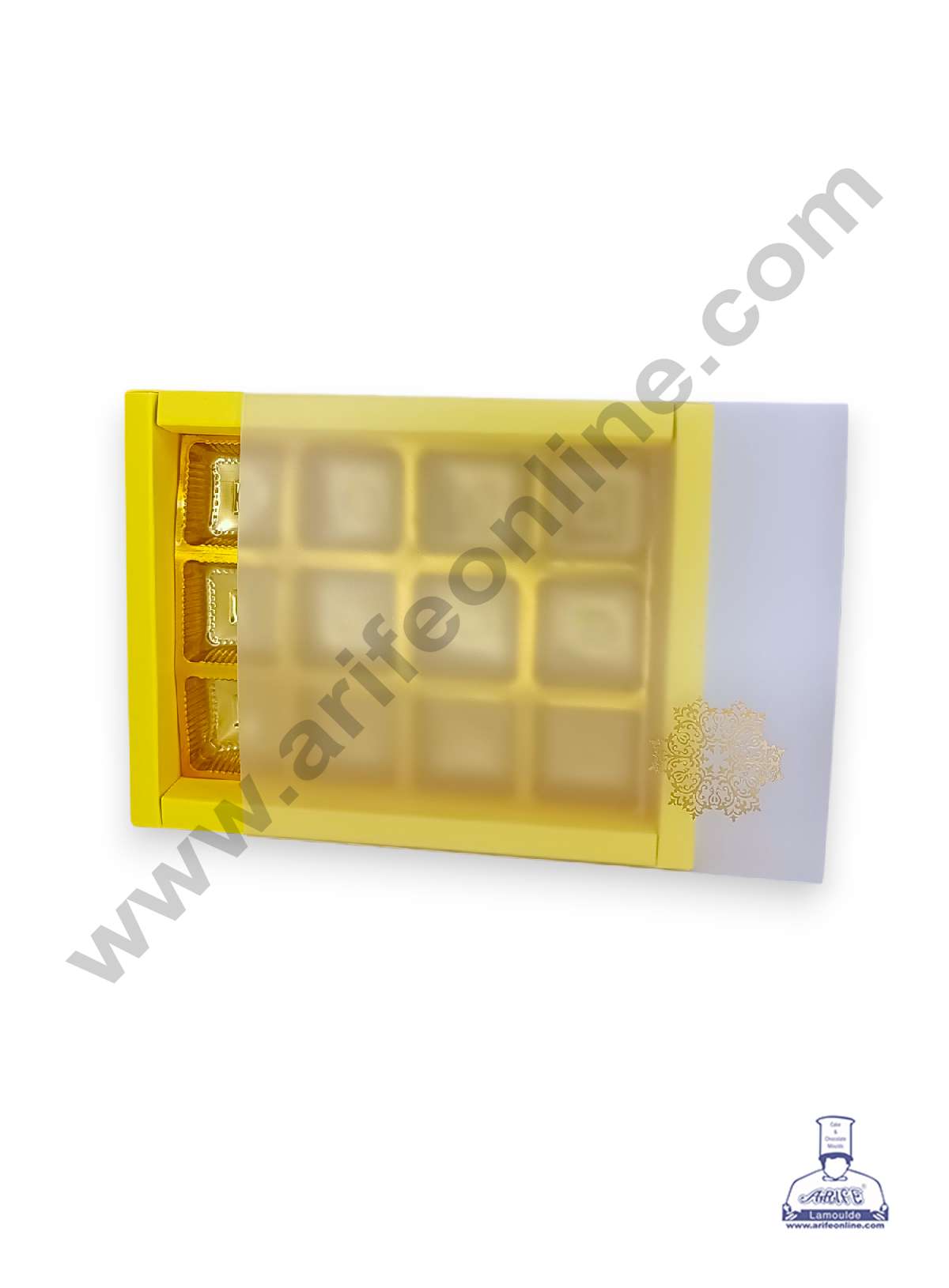12 Cavity Chocolate Box with Sliding Cover & Cavity ( 10 Piece Pack ) - Yellow (MOQ 12 PACK) (RUD)