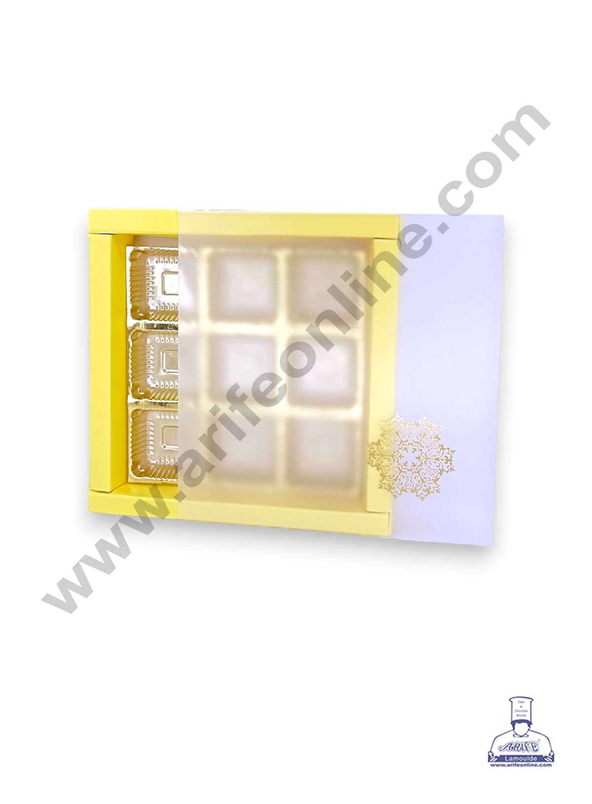 9 Cavity Chocolate Box with Sliding Cover & Cavity ( 10 Piece Pack ) - Yellow (MOQ 12 PACK) (RED)