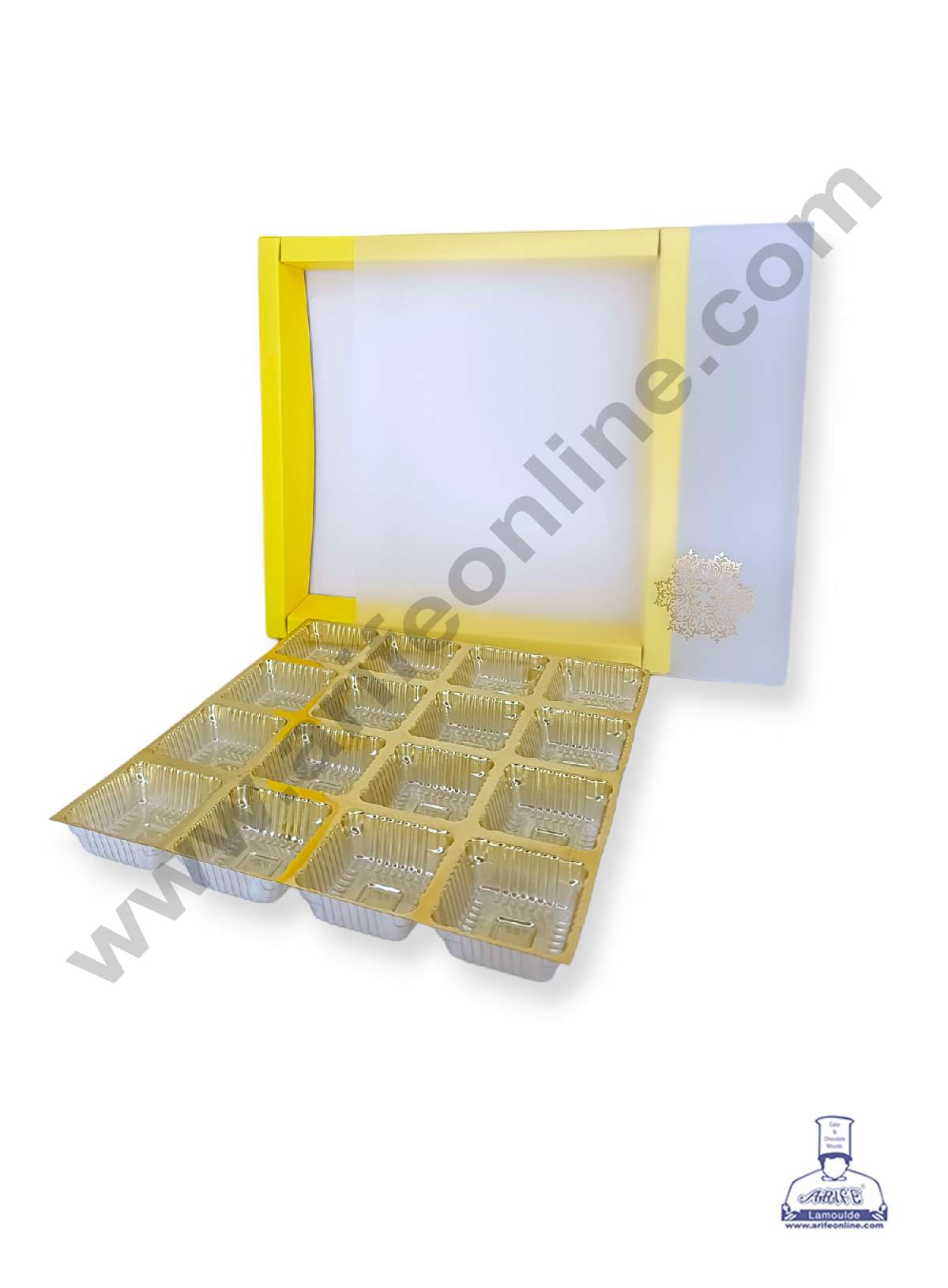 16 Cavity Chocolate Box with Sliding Cover & Cavity ( 10 Piece Pack ) - Yellow (MOQ 12 PACK) (IDD)
